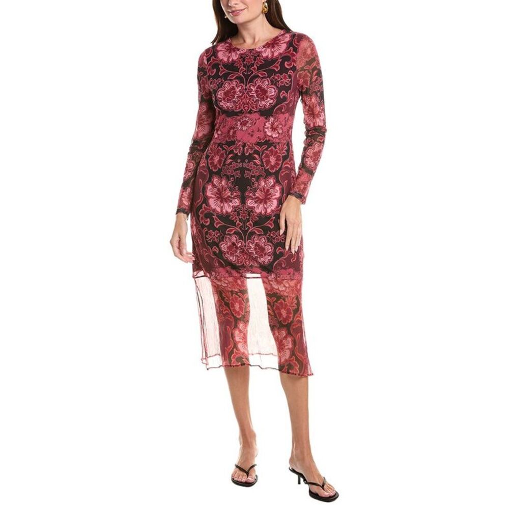 Johnny Was Womens Tulus Mesh Silk-Blend Midi Dress, Pink